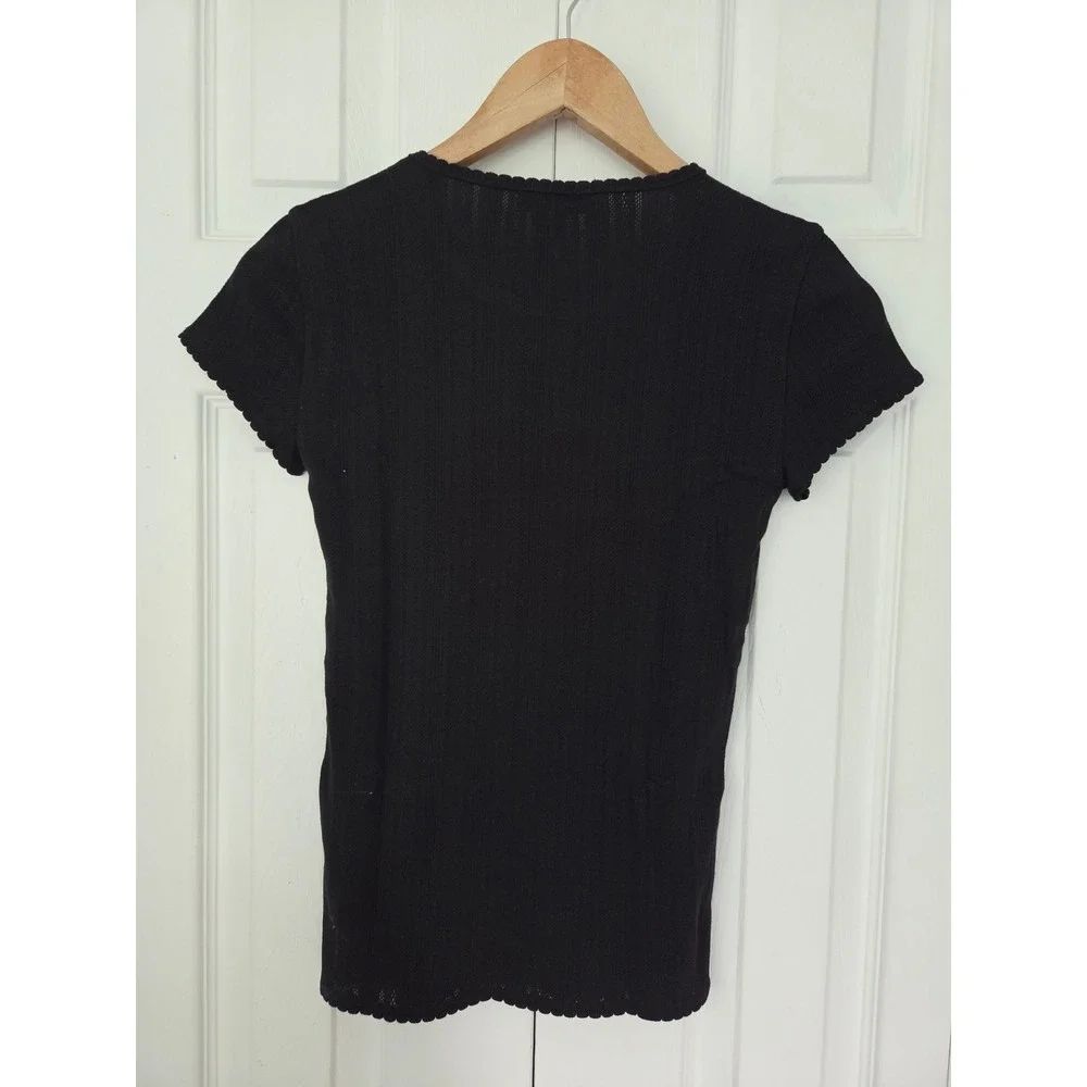 J. Crew Pointelle Short Sleeve T-shirt Size XS Black NWT CI597